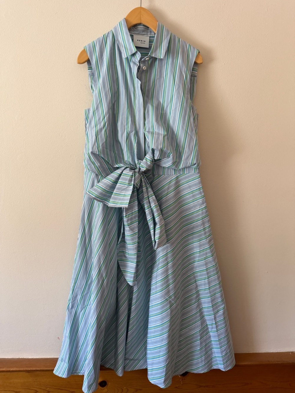 Akris Punto Striped Poplin Wrap Midi Dress Size 8 - Picture 2 of 6